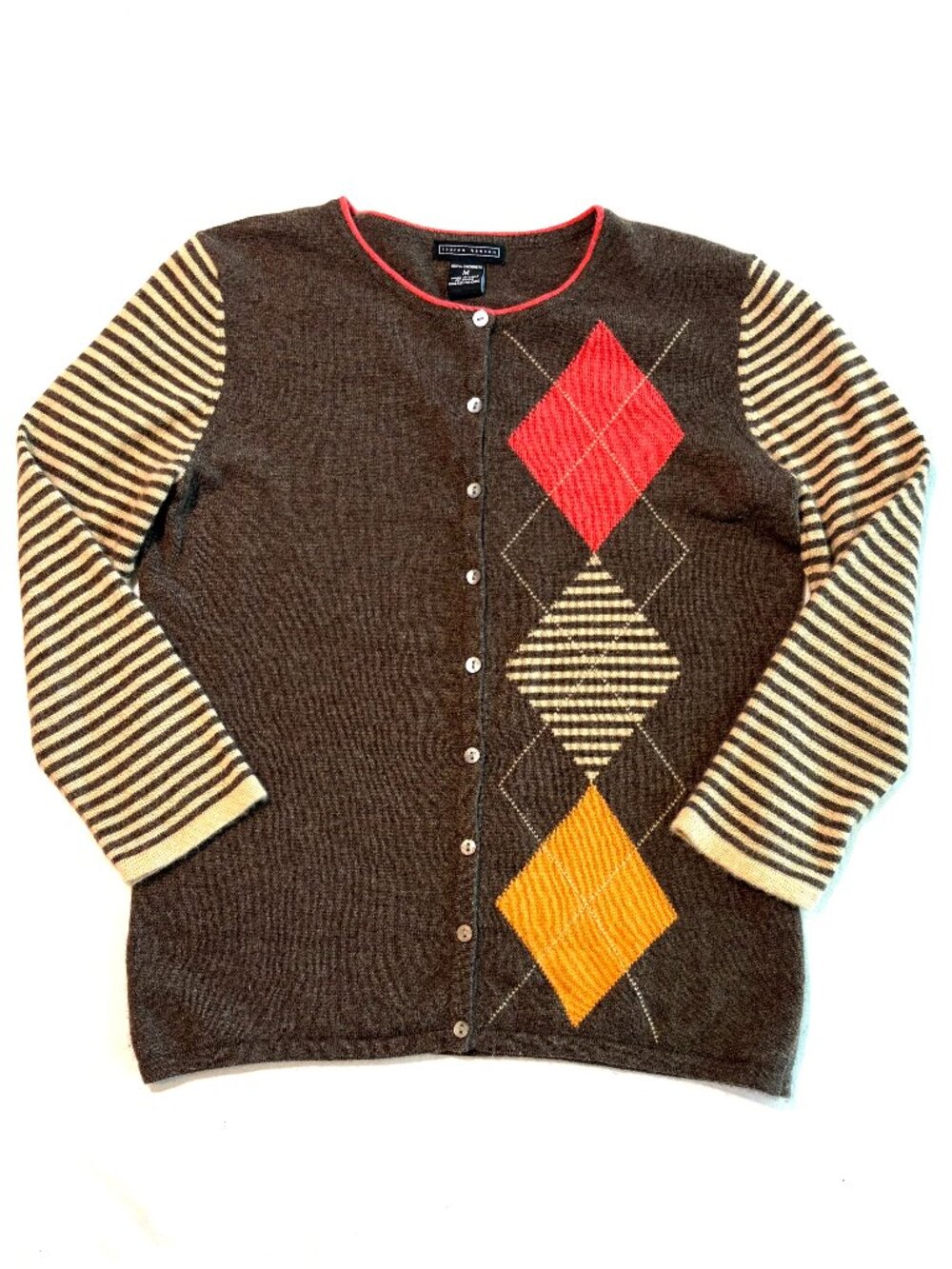 Vintage Lauren Hansen cashmere cardigan M argyle